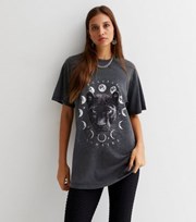 New Look Dark Grey Acid Wash Mystic Panther Logo T-Shirt